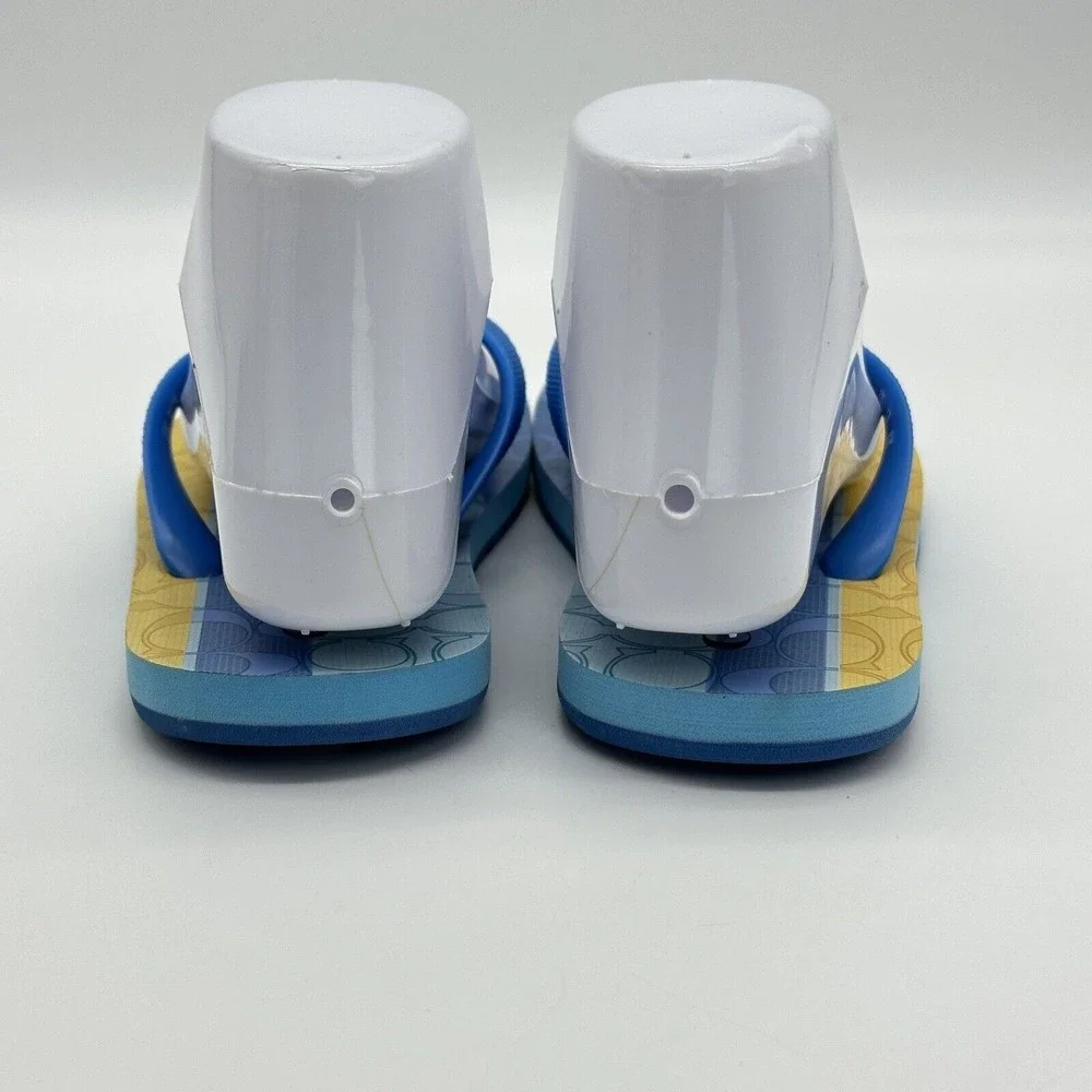 NWOT Coach Logo Zak Beach Thong Flip Flop Sandals Blue/Yellow Women’s Size 6 B - Picture 5 of 16